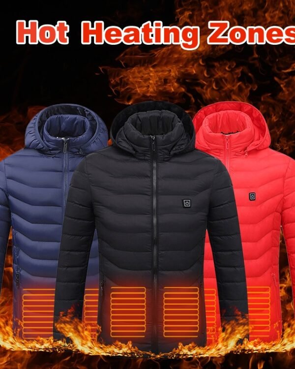 Winter Heated Jacket for Men – USB Rechargeable, 3-Level Thermal Coat with Removable Hood