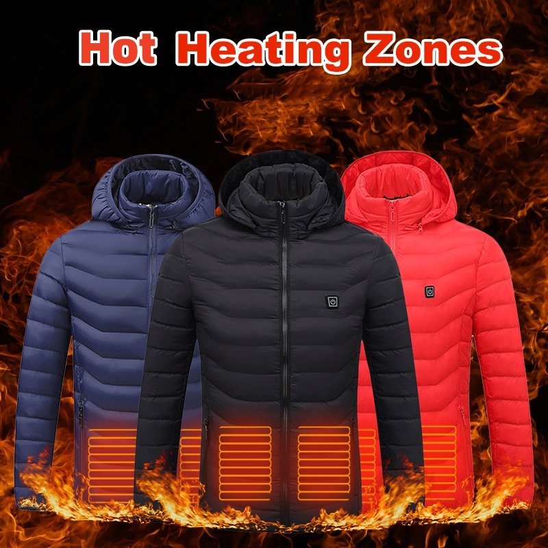Winter Heated Jacket for Men – USB Rechargeable, 3 Level Thermal Coat with Removable Hood