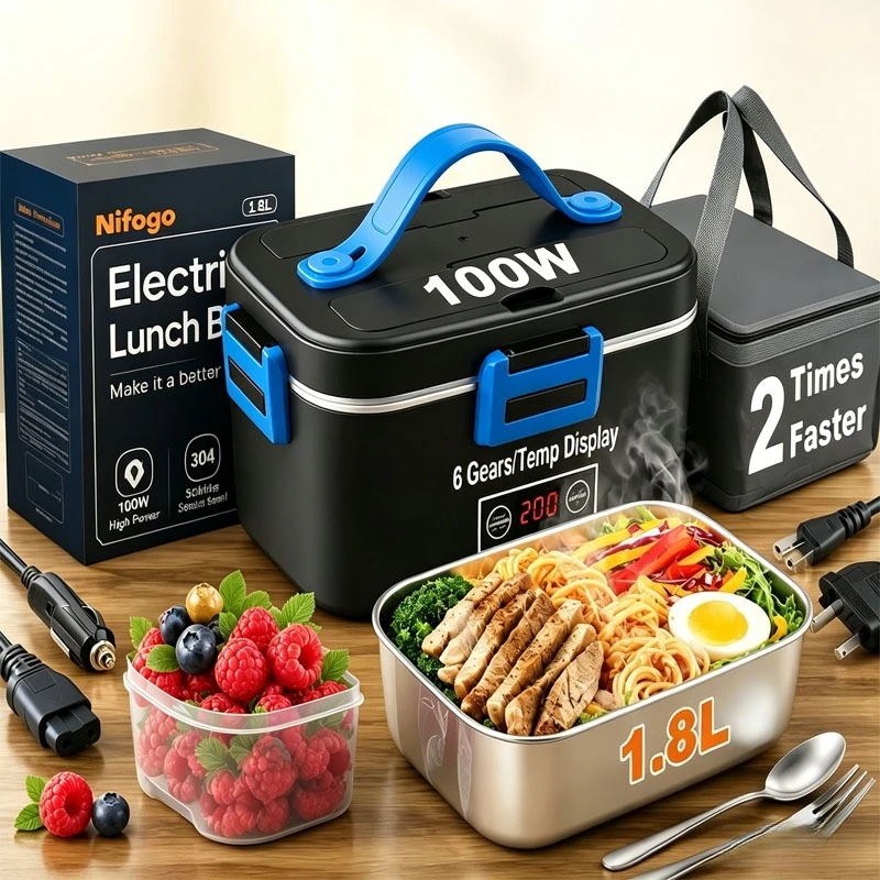 100W Electric Lunch Box, 1.8L Stainless Steel Food Heater