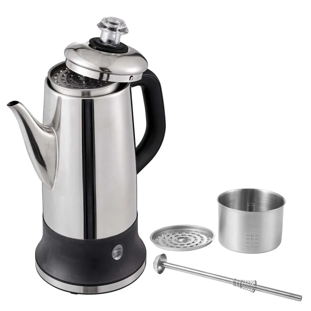 12-Cup Electric Percolator, 304 Stainless Steel, 1000W