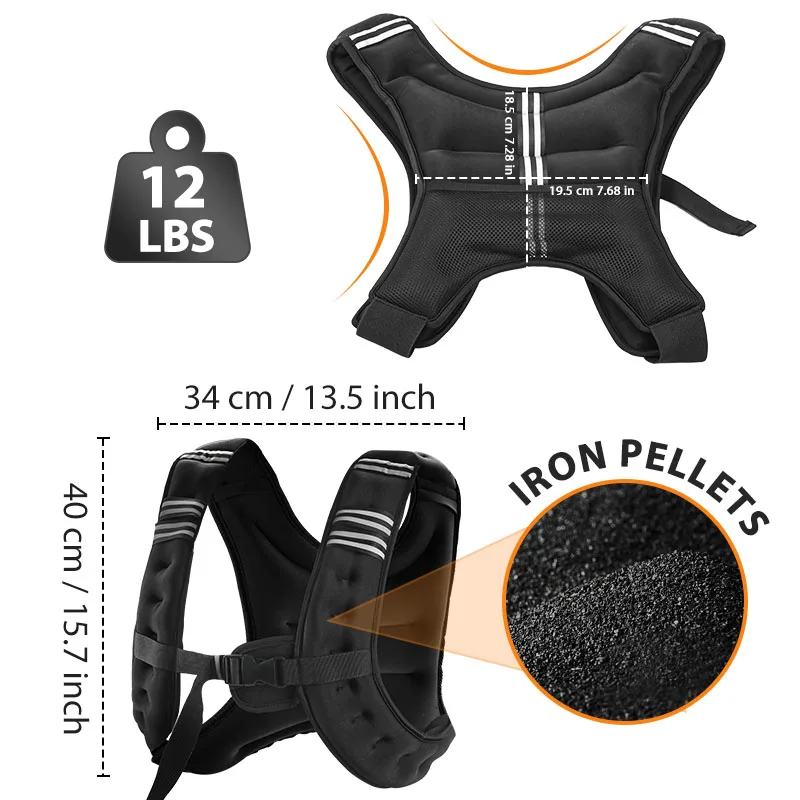12 lb Weight Vest with Reflective Stripe for Workouts