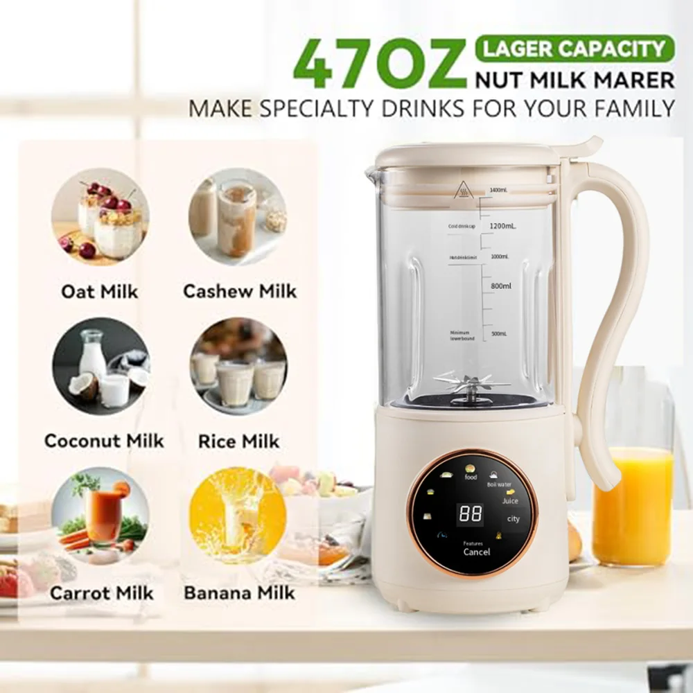 1400 ml Glass Soy Milk Maker and Nut Milk Blender, 9 Functions