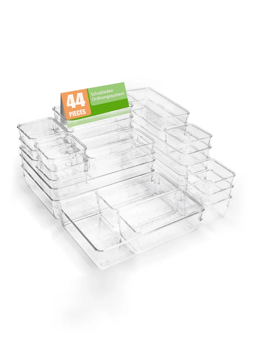 44-Piece Clear Drawer Organizer Set, Plastic Storage Trays