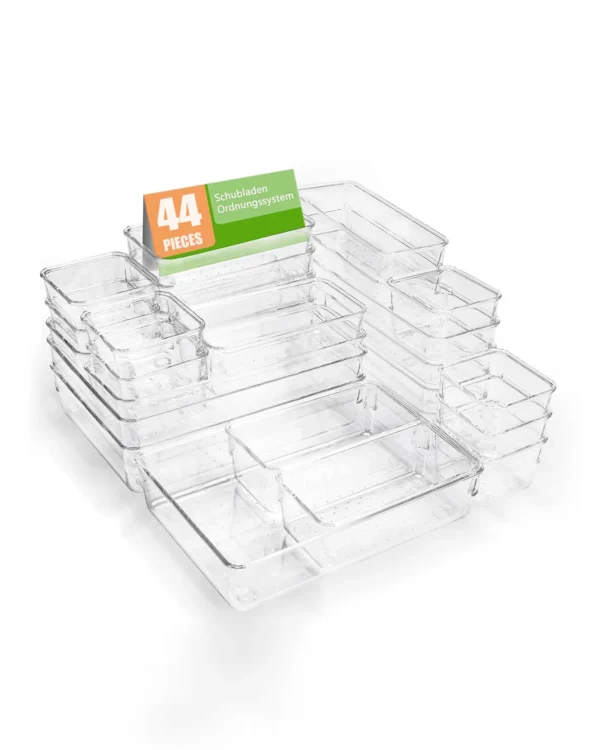 44-Piece Clear Drawer Organizer Set, Plastic Storage Trays