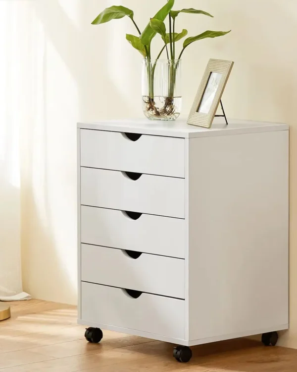 5-Drawer Wooden Nightstand Cabinet on Rollers, 23 Inch
