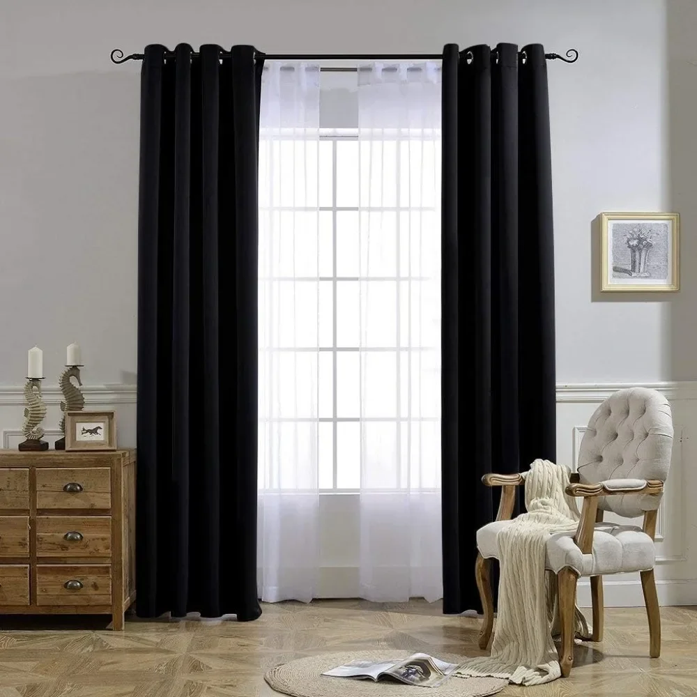 90% Blackout Curtain Panel with Grommets, Thermal Insulated