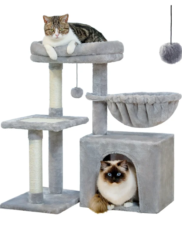 Cat Tree Tower for Indoor Cats, 3-Tier with Scratching Posts