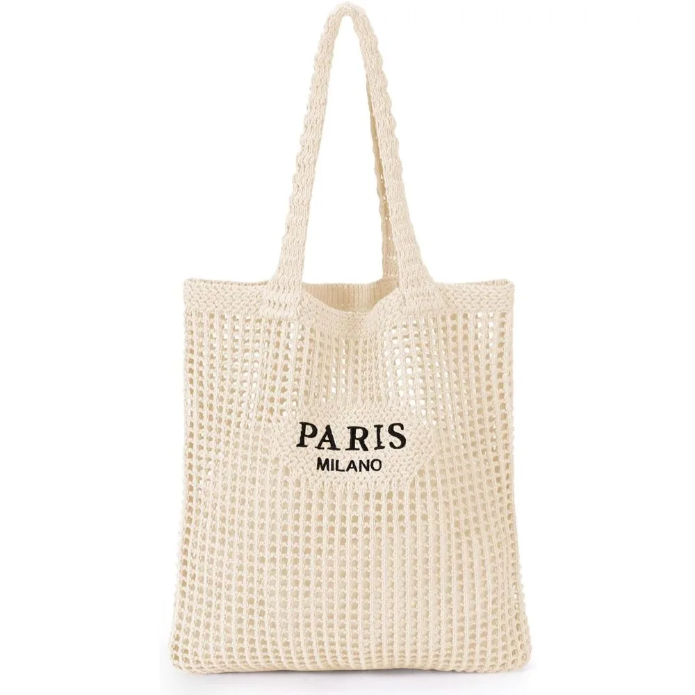 Crochet Mesh Tote Bag for Women, Boho Beach Bag