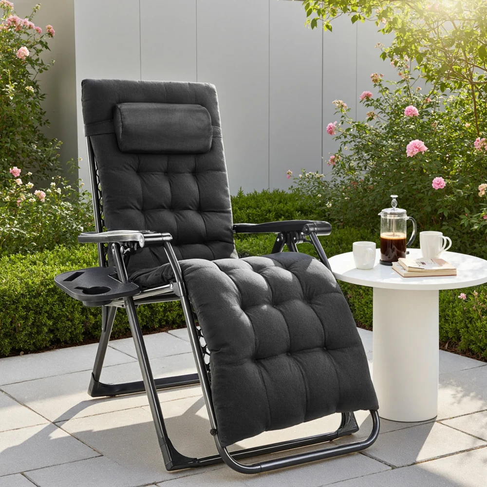 Folding Zero Gravity Recliner with Cup Holder Tray