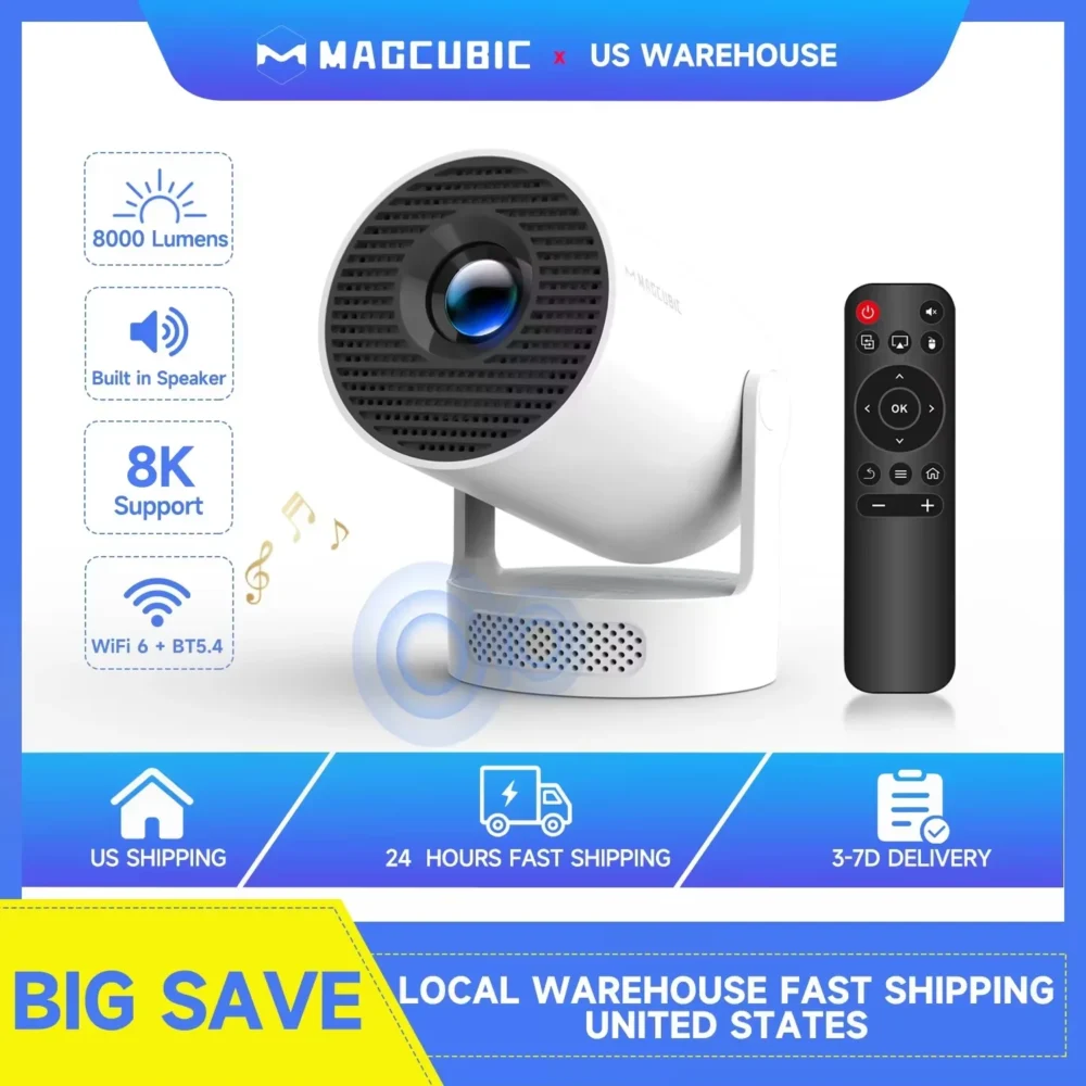 HY300 Pro Mini Projector with Android 14, WiFi 6 and Bluetooth
