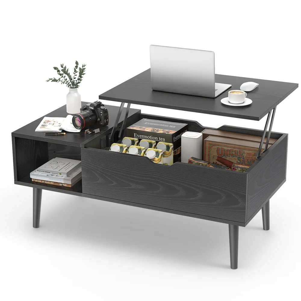 Lift-Top Coffee Table, 39 in Wood, Black or Chocolate