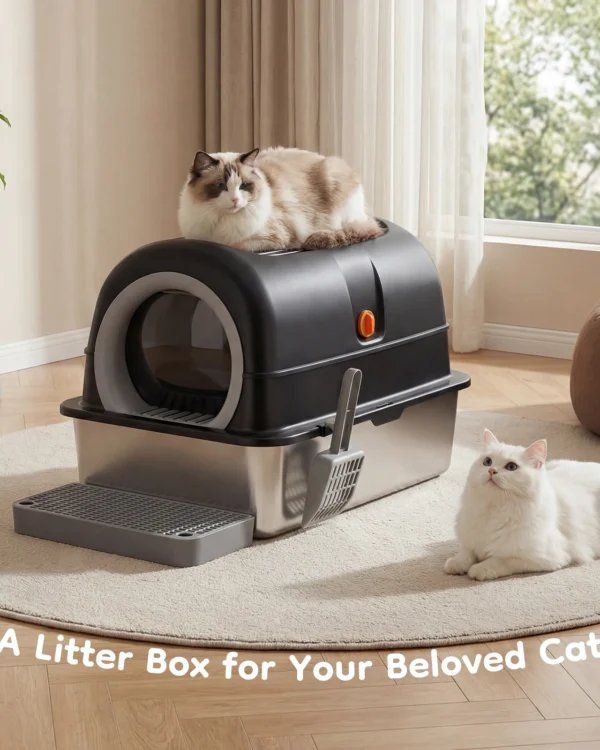 Stainless Steel Enclosed Cat Litter Box, 24-Inch Large