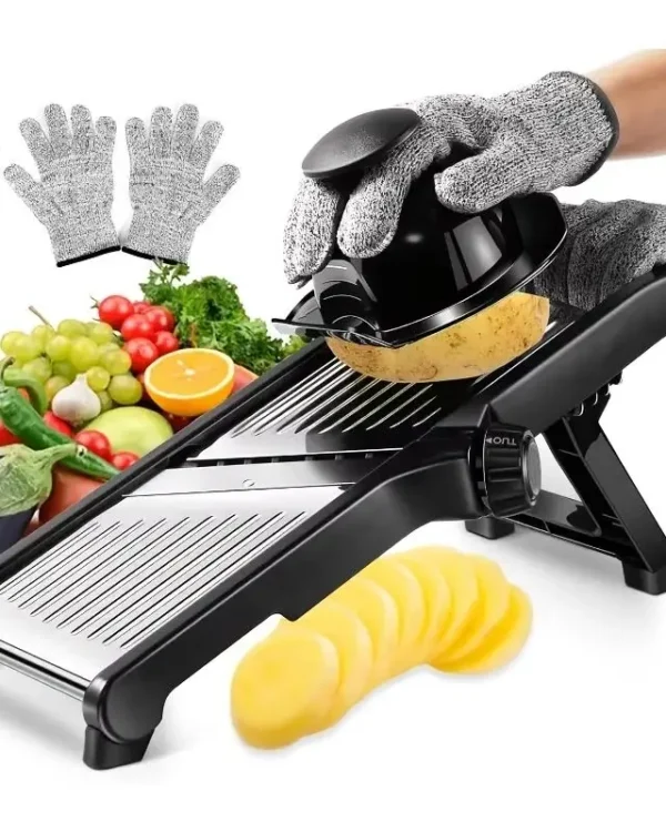 Stainless Steel Mandoline Slicer with 5 Blades and Hand Guard